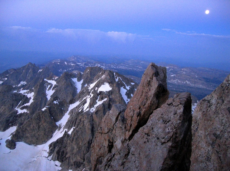 Image: BLUE MOON LIGHTS ROUTE FOR MOUNTAIN CLIMBERS ON GRAND TETON IN WYOMING.