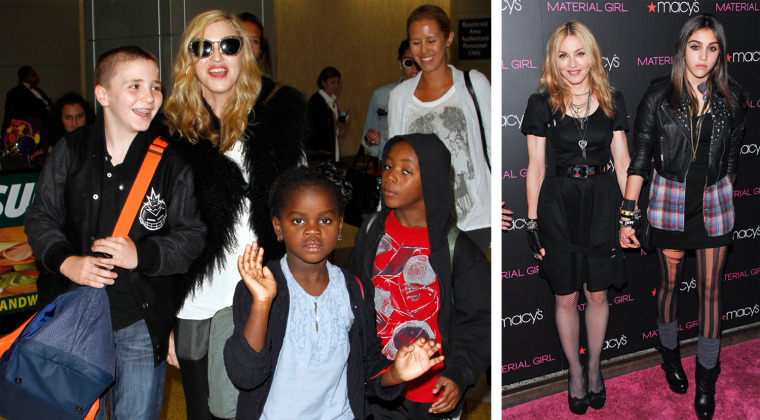 Madonna and her children, Rocco, David, Mercy James and Lourdes (not pictured) were all smiles as they arrived at JFK Airport in New York after flying in from London.

Pop singer Madonna, left, and her daughter Lourdes Leon Ciccone attend the launch of their 'Material Girl' clothing line at Macy's Herald Square on Wednesday, Sept. 22, 2010 in New York. (AP Photo/Evan Agostini)