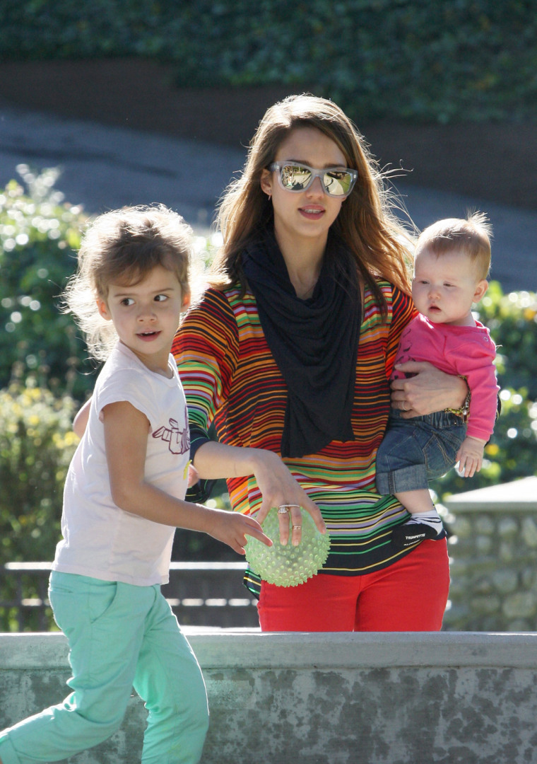 Jessica Alba with her children at the park in Beverly Hills, LA.