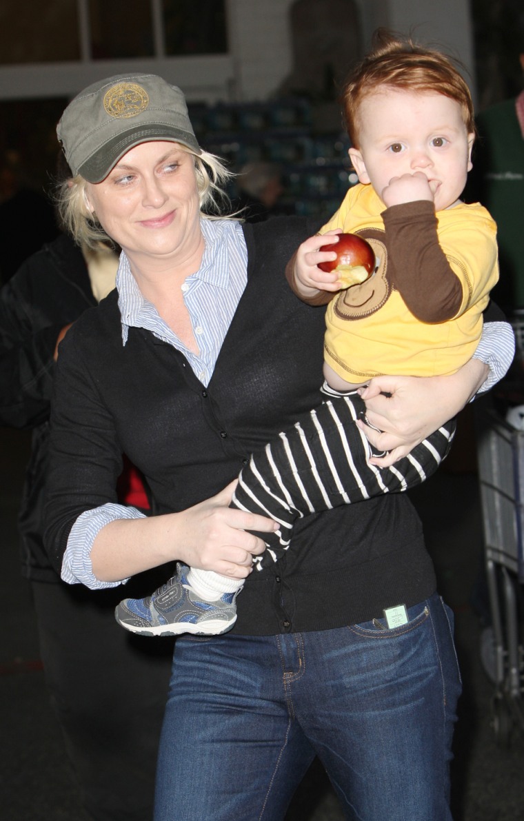 Amy Poehler goes grocery shopping with her son at Bristol Farms, LA.