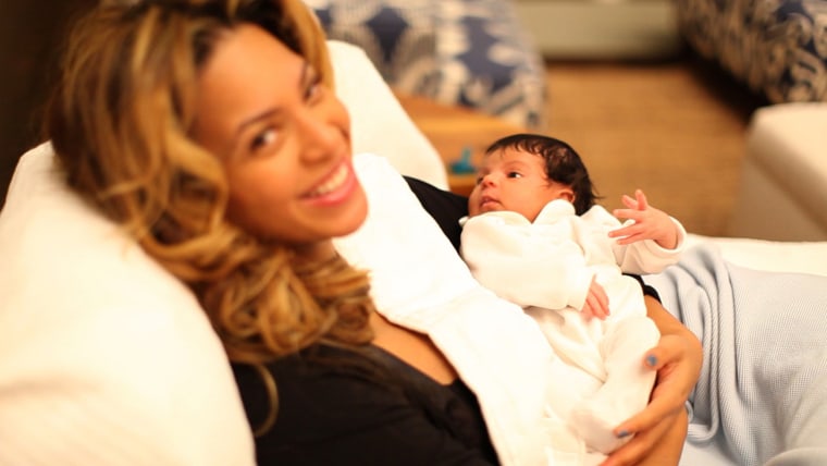 Beyonce surprised fans by sharing the first pictures of her baby girl, Blue Ivy Carter, on a tumblr blog. The message along with the photos read, \"We welcome you to share in our joy. Thank you for respecting our privacy during this beautiful time in our lives. The Carter Family.\"
<br><br>Beyonce's first child with husband rapper Jay-Z wa sborn on Jan 7, 2012.