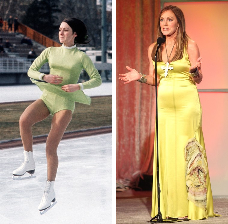 American figure skater Peggy Fleming practices on an outside rink in February 1968 in Grenoble (French Alps), during the Winter Olympic Games. Fleming won the gold medal.

BEVERLY HILLS, CA - MAY 24: Olympic skater Peggy Fleming speaks during the 36th Annual Gracie Awards Gala at the Beverly Hilton Hotel on May 24, 2011 in Beverly Hills, California.