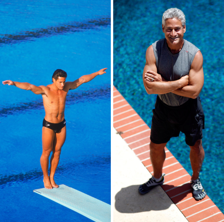 LOS ANGELES - 1984:  Greg Louganis prepares to dive during the 1992 Summer Olympics XXIII diving competition in Los Angeles, California.

American Olympic diver Greg Louganis poses for a portrait at his home in Malibu, California May 18, 2012. Louganis is plunging into a new role as a mentor to U.S. Olympic divers in a sport dominated by China, and to do the job the four-time gold medalist is relying on tricks he learned from handling show dogs. Louganis is one of the last U.S. divers to triumph at the Olympics, and many call him the best diver ever. Picture taken May 18, 2012.