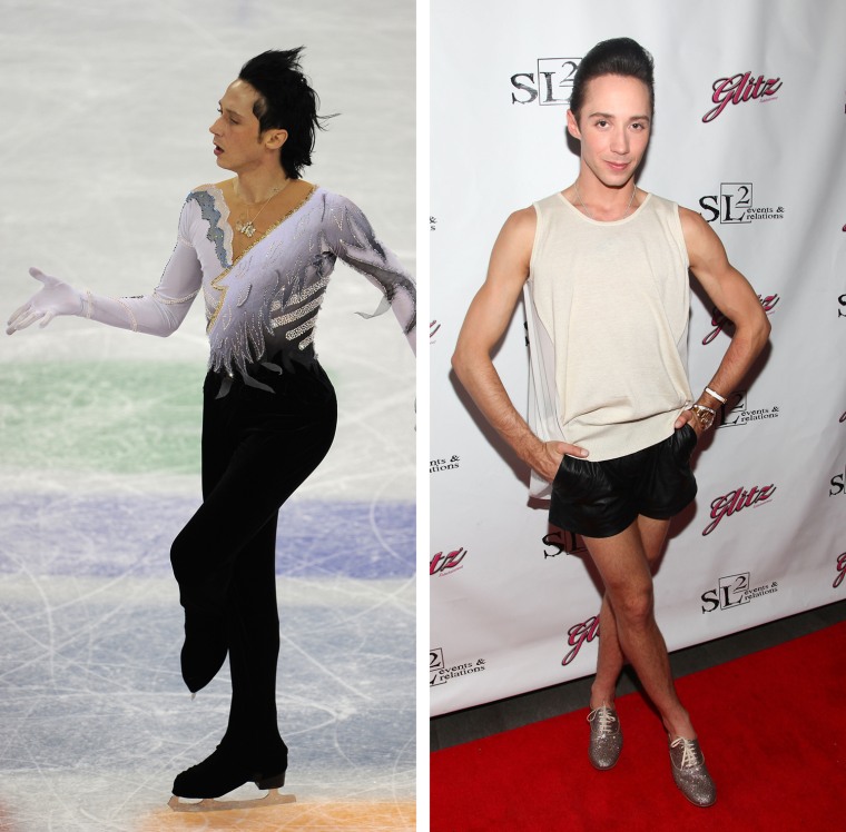 Johnny Weir of the US performs in the men's 2010 Winter Olympics figure skating free program at the Pacific Coliseum in Vancouver on February 18, 2010.             AFP PHOTO/Vincenzo PINTO (Photo credit should read VINCENZO PINTO/AFP/Getty Images)

NEW YORK, NY - JULY 07: Johnny Weir-Voronov attends the Johnny Weir-Voronov and Victor Weir-Voronov Official Birthday Party at Marcel Hotel on July 7, 2012 in New York City.  (Photo by Astrid Stawiarz/Getty Images)