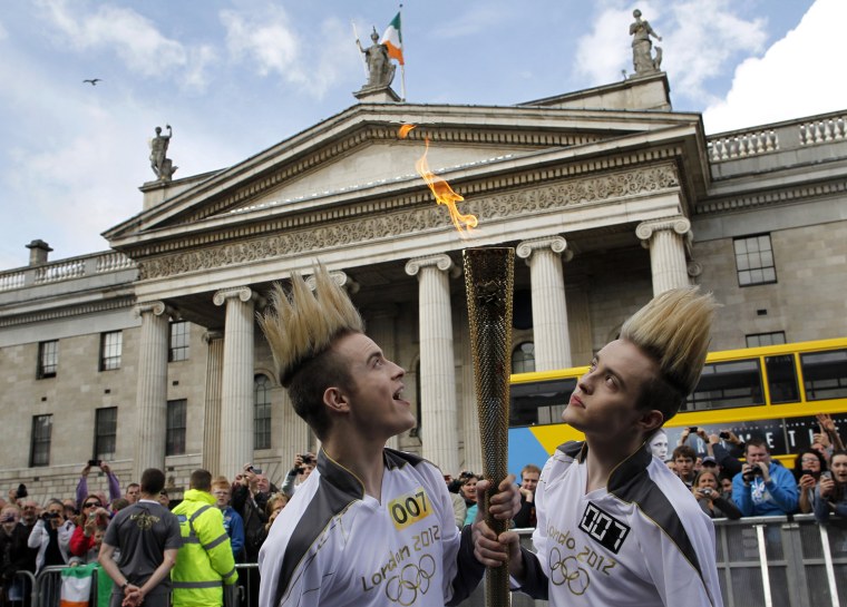 Image: Olympic torch bearers and Irish pop star