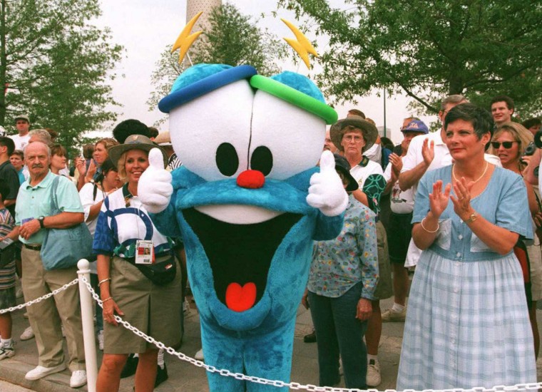 Izzy, the Mascot of the Centennial Olympics, walks