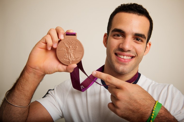 USA gymnastics bronze medalist Danell Leyva poses for a portrait by Neil Leifer during the 2012 Olympics in London, UK on August 2, 2012.
