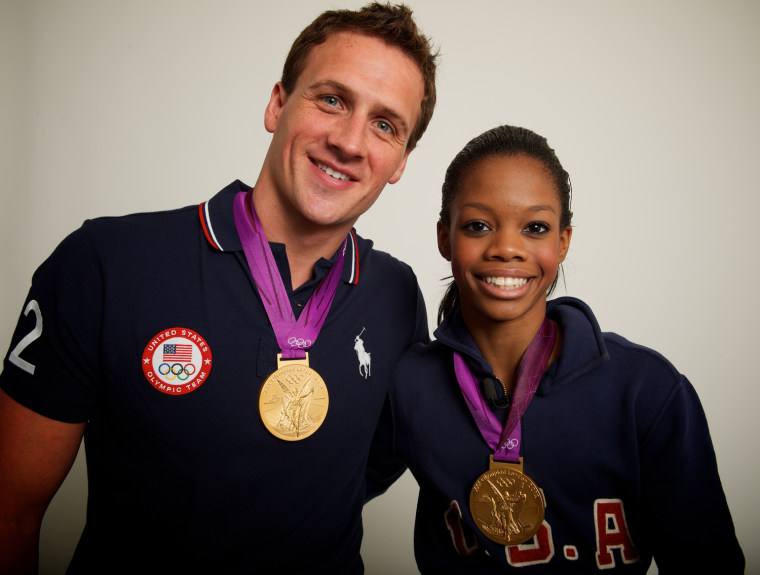 2012 Neil Leifer -- USA swimmer Ryan Lochte poses for a portrait with gymnastics gold medalist Gabby Douglas during a photo shoot with Neil Leifer at the 2012 Olympics in London, UK on August 2, 2012.