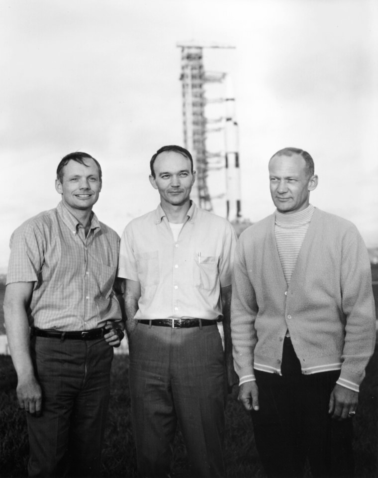 Image: Handout photo of Armstrong, Collins and Aldrin at Kennedy Space Center
