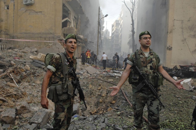 Image: Lebanese soldiers secure the area after an explosion in Ashrafiyeh district, in central Beirut