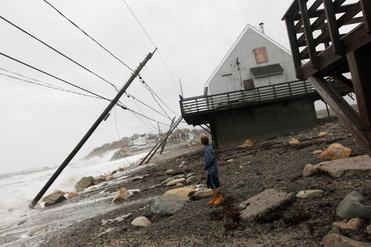 Image: Risley looks at power lines knocked down by Hurricane Sandy in Scituatete