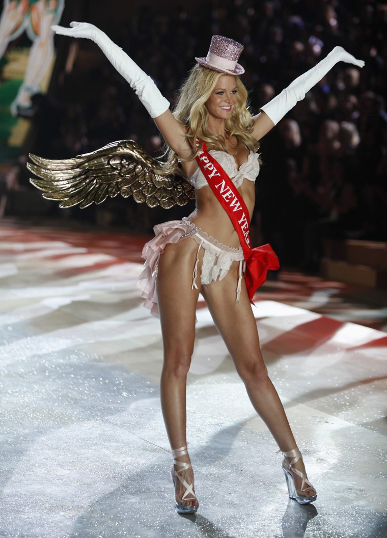 Image: A model presents a creation during the Victoria's Secret Fashion Show in New York