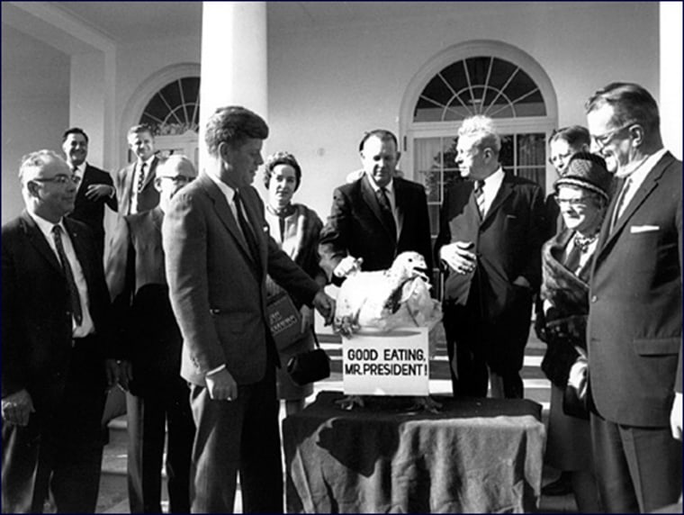 President Kennedy granted this turkey freedom, stating \"Let's keep him going\". November 19, 1963.

John F. Kennedy Presidential Library