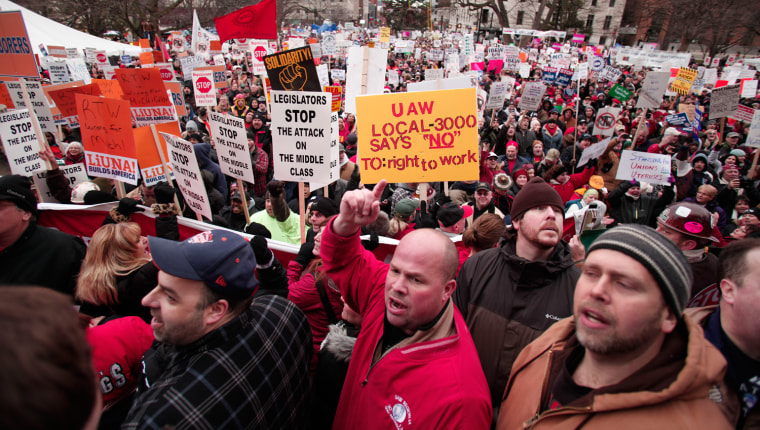 Image: Michigan's Right-To-Work Legislation Draws Large Protests At Capitol