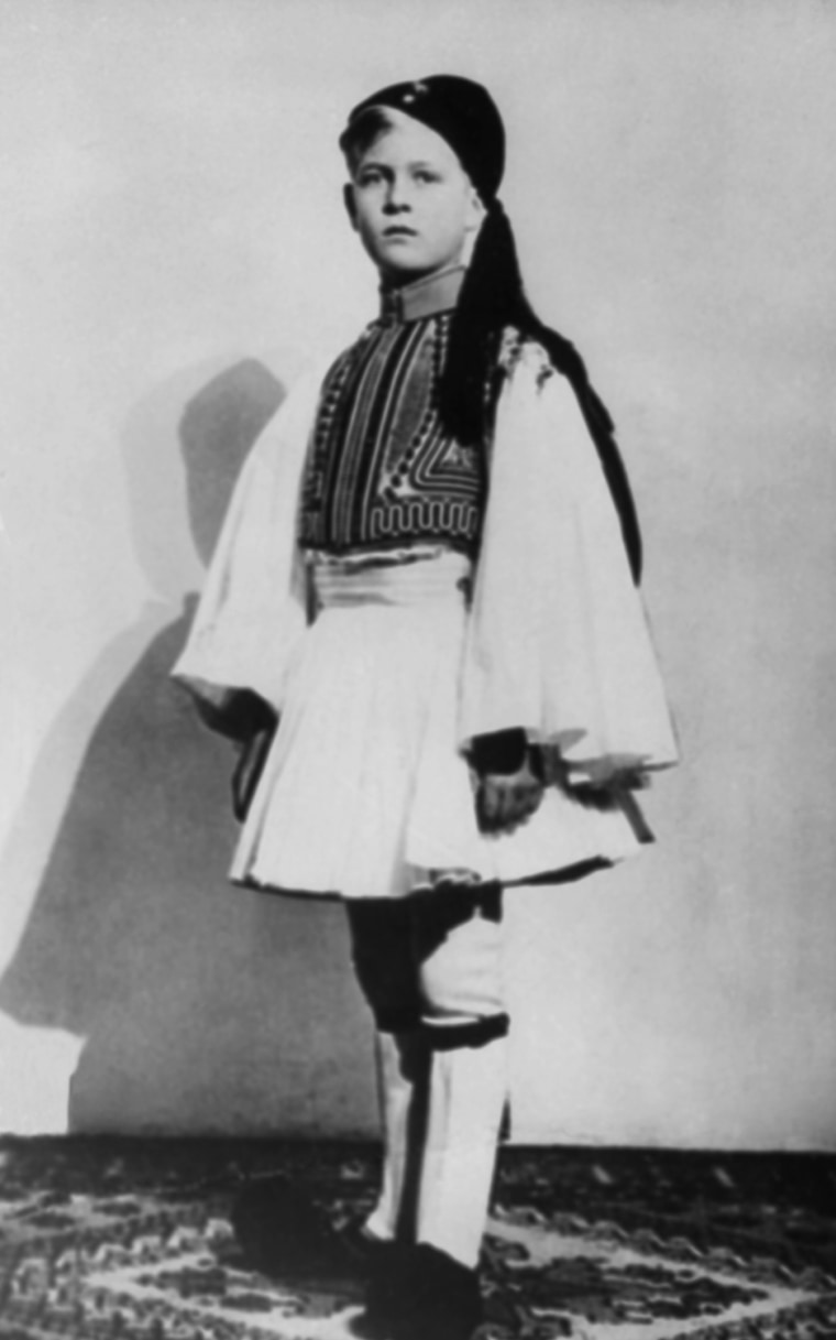 Then Prince Philip of Greece wears a Greek uniform in 1930 while attending the MacJannet American School in the Paris suburb of St. Cloud, France, run by Donald  MacJannet. Philip was at the school from age 6 to 9-years old.
