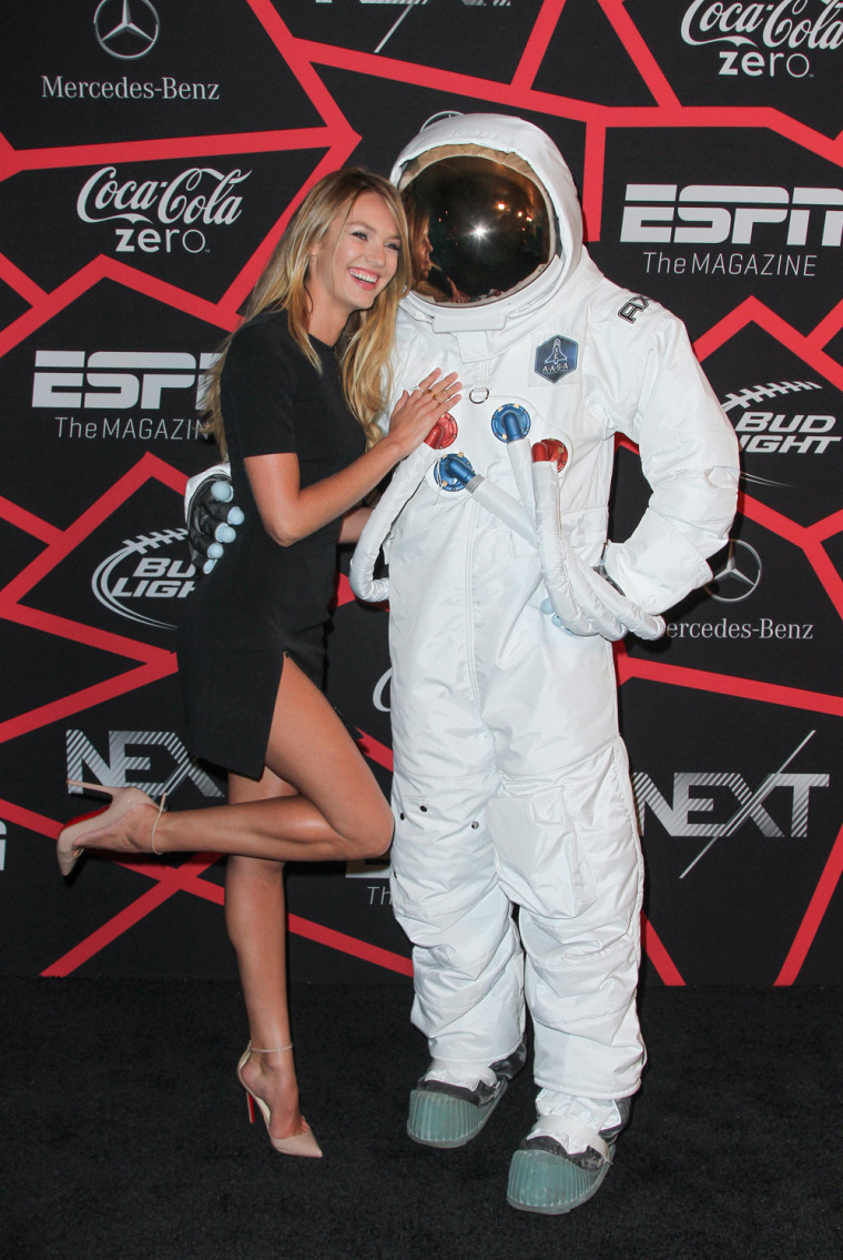 Image: AXE Moon Man And Candice Swanepoel At Super Bowl