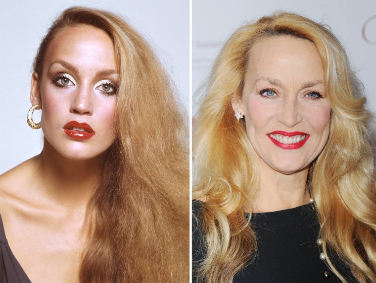 American fashion model Jerry Hall, circa 1975. (Photo by Terence Donovan Archive/Getty Images) LONDON, UNITED KINGDOM - DECEMBER 10: Jerry Hall attends the Noble Gift Gala at The Dorchester on December 10, 2011 in London, England. (Photo by Stuart Wilson/Getty Images)