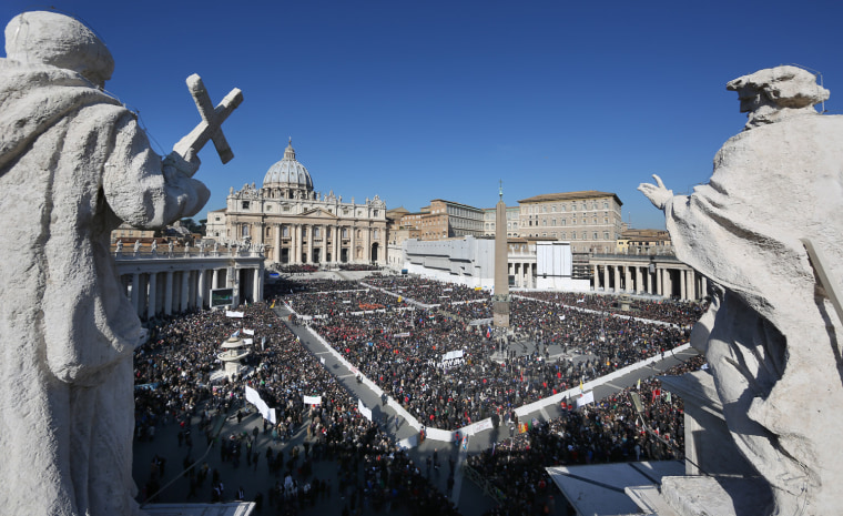 Image: The faithful fill St Peter's Square ahead of Pope Benedict XVI's final general audience.