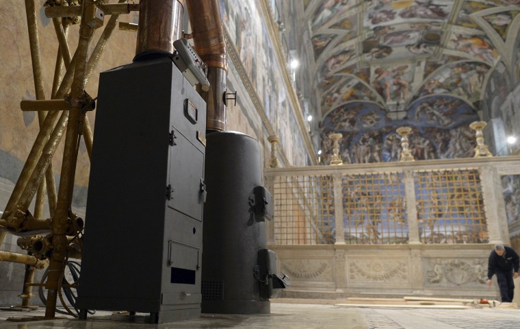 Image: Stoves are seen in the Sistine Chapel at the Vatican