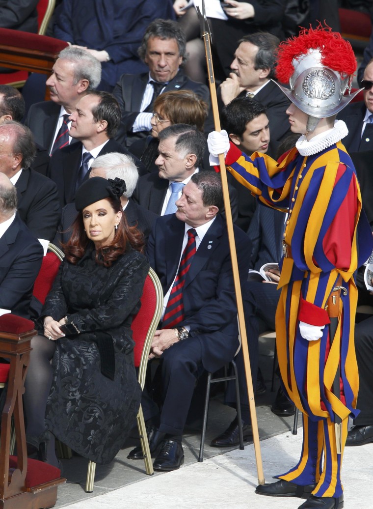 Image: Argentina's President Cristina Fernandez de Kirchner attends the inaugural mass of Pope Francis in Saint Peter's Square at the Vatican