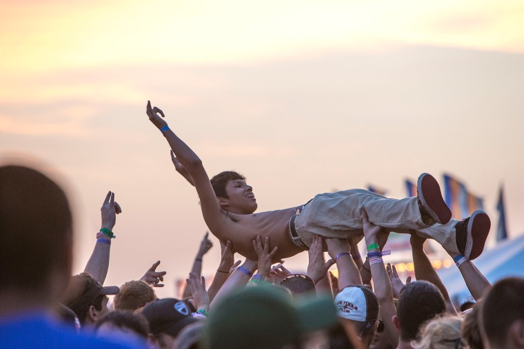 May 25, 2013 - Pryor, OK, USA: Music fans enjoy the second day of Rocklahoma, a three-day music festival in northeast Oklahoma. (Bill Kotsatos / Polaris) (Newscom TagID: polphotos170885.jpg) [Photo via Newscom]