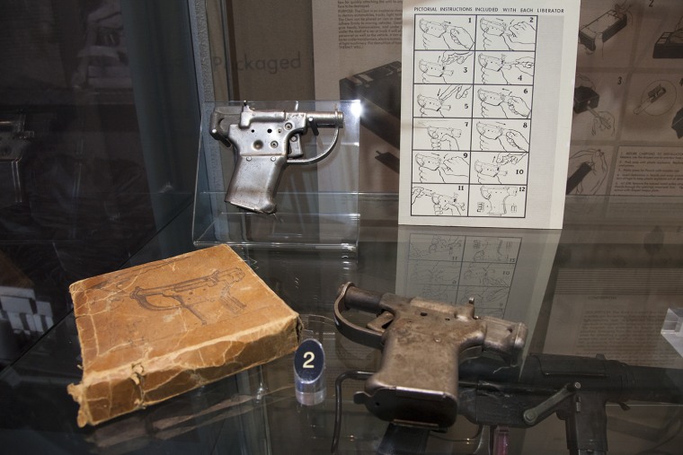 Saturday, June 29, 2013, in McClean, VA (John Makely / NBC News)
The CIA museum
Liberator Pistols were designed for widespread distribution to partisan groups during WWII. Underground forces could use it as a close-range, antipersonnel weapon to attack an enemy soldier and relieve him of his more powerful rifle or handgun. This .45 caliber weapon was easy to operate and cost only $1.72 apiece.
