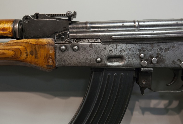 Saturday, July 29, 2013, in McLean, VA (John Makely / NBC News)
The CIA museum
An AK-47 assault rifle reportedly found near Osama bin Laden during the raid on his compound in Abottabad, Pakistan.
In this detail of the rifle, the serial number and chinese markings appear.