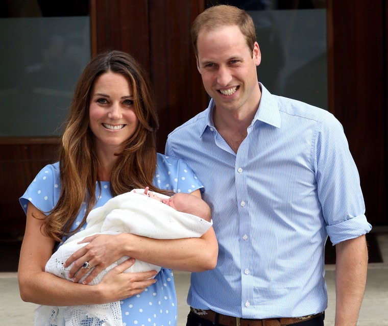 Image: (FILE) Britain's Royal Baby Named HRH Prince George Alexander Louis Of Cambridge The Duke And Duchess Of Cambridge Leave The Lindo Wing With Their Newborn Son