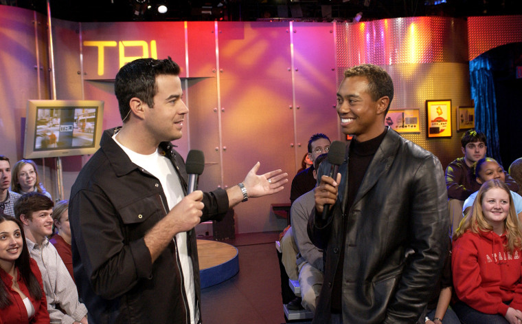 Tiger Woods Promotes \"EA Sports Tiger Woods PGA Tour 2002\" Video Game on MTV's \"TRL\" - March 4, 2002