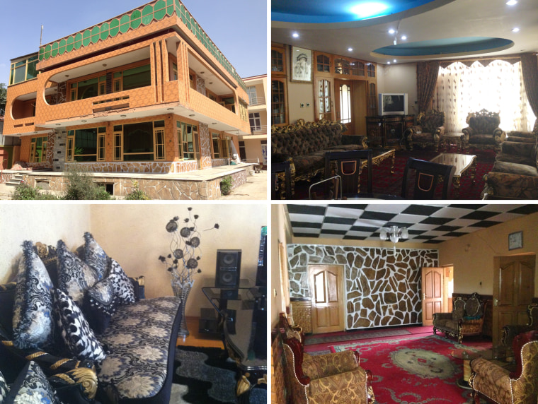 The interior of Almas' home in Kabul, top left, is decorated with a riot of colors, patterns and glitzy furniture.
