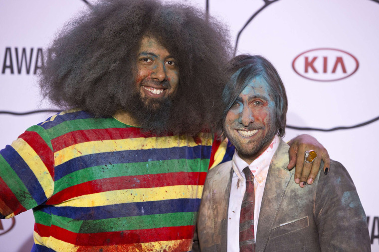 Image: Comedian and musician Reggie Watts and actor and musician Jason Schwartzman poses for a photo after hosting the YouTube Music Awards in New York