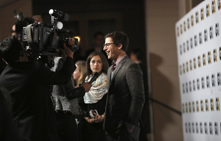 Image: Samberg is interviewed at the 18th annual \"Men of the Year\" party in Los Angeles