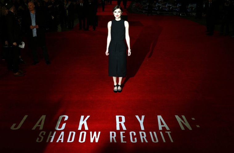 Image: Actress Keira Knightley poses for photos at the European Premiere of \"Jack Ryan: Shadow Recruit\" in Leicester Square, central London