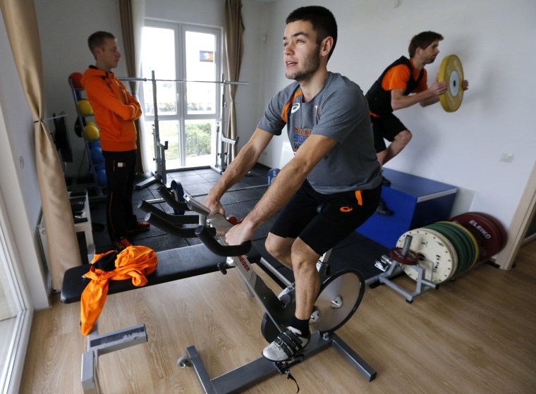 Image: Sjinkie Knegt of the Netherlands trains in the Coastal Athlete's Village at the Olympic Park in Sochi