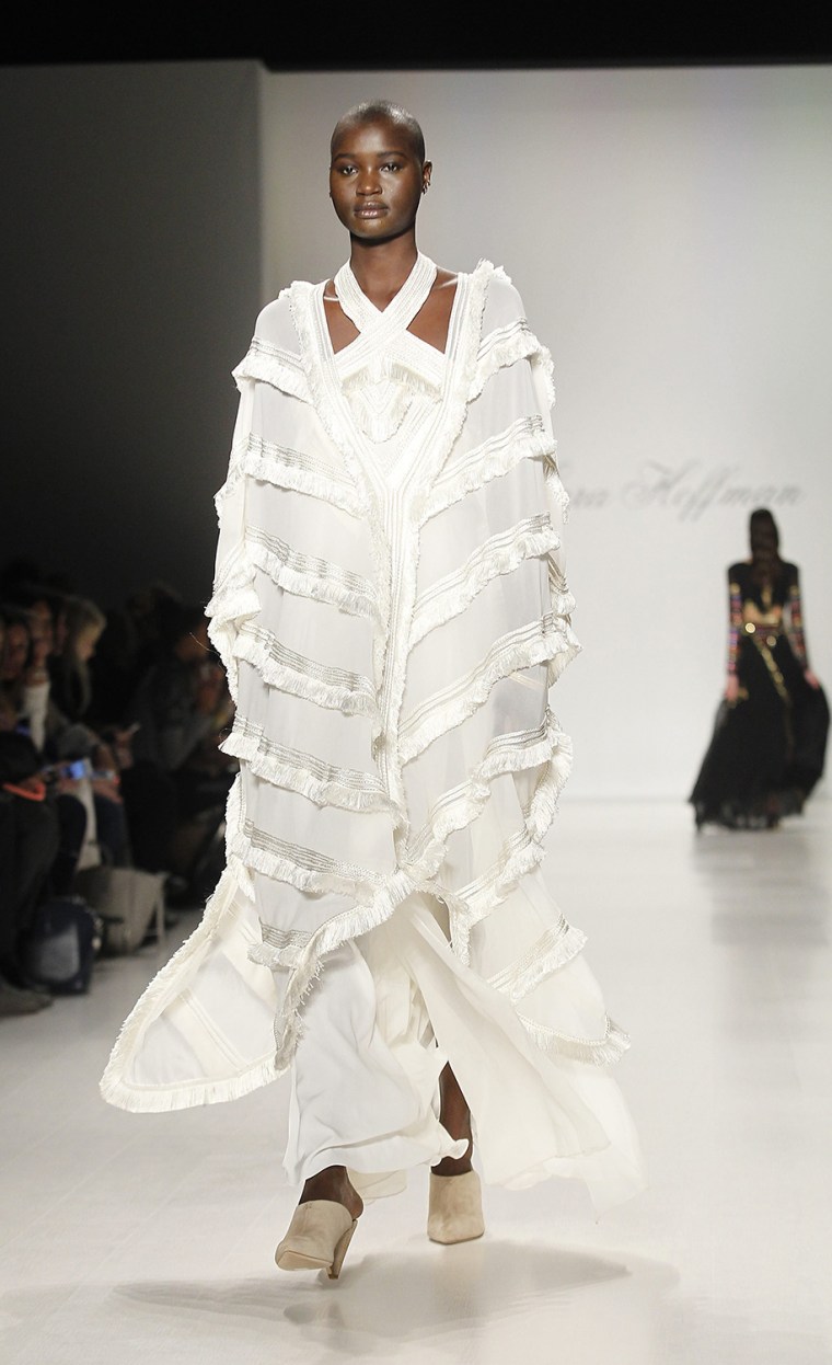 Image: A model presents a creation by Mara Hoffman during the Fall 2014 collection during New York Fashion Week