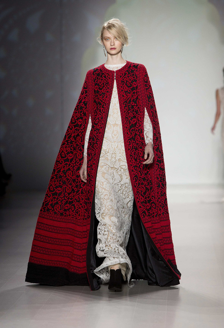 Image: A model presents a creation from Tadashi Shoji fall 2014 collection during New York Fashion Week
