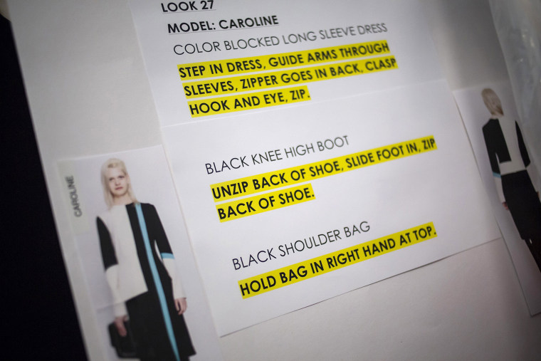 Image: Model instructions are seen backstage before the BCBG Max Azria Fall 2014 collection during New York Fashion Week