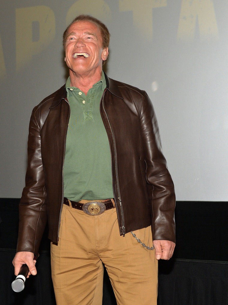 Image: Arnold Schwarzenegger And Joe Manganiello surprise movie goers at the Miami advance screening of the new film \"Sabotage\"