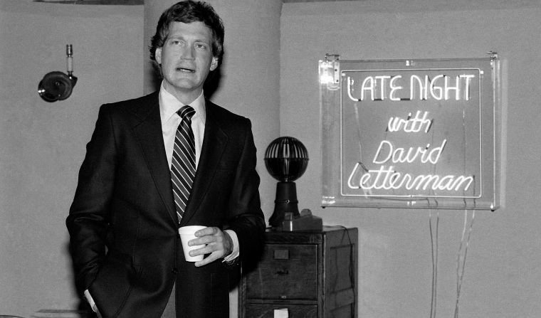 David Letterman at reception in NBC's Studio 6A January 19, 1982 at the announcement of new NBC comedy show \"Late Night With David Letterman\". (AP Photo/Perez)
