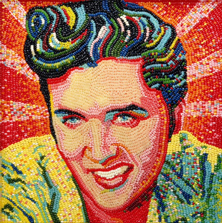 One of a few portraits of Elvis in the Jelly Belly Art collection. In this portrait, 10 different flavors were used in the King's hair alone!