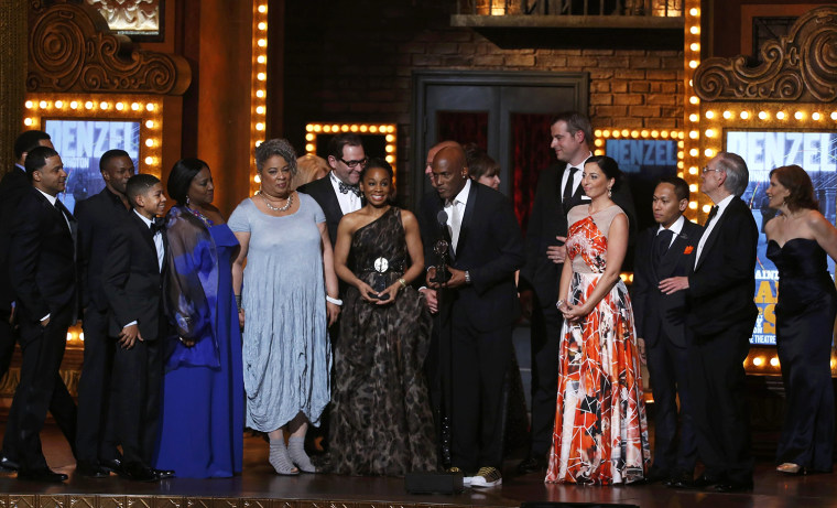Image: The cast and crew of \"A Raisin in the Sun\" accept the Award for Best Revival of a Play during the American Theatre Wing's 68th annual Tony Awards at Radio City Music Hall in New York