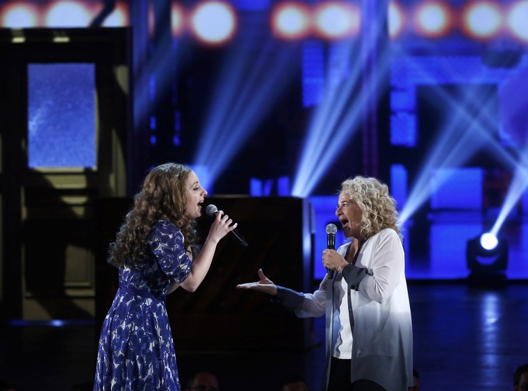 Image: Jessie Mueller and Carole King perform during the American Theatre Wing's 68th annual Tony Awards at Radio City Music Hall in New York