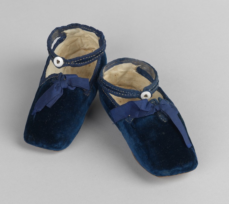 Velvet shoes worn by Prince Albert Edward, Queen Victoria's eldest son, at eight months in 1842