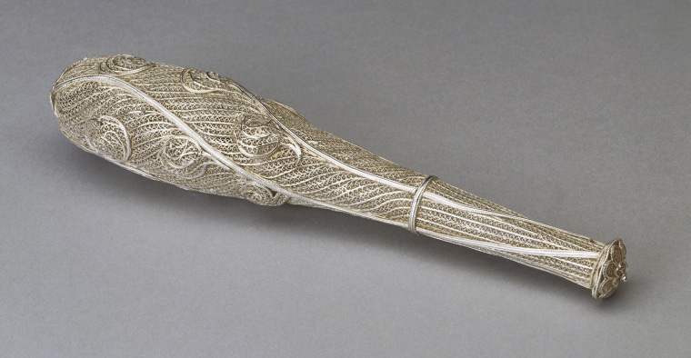 Silver filigree rattle given to the infant Prince of Wales (the future George IV), 1763