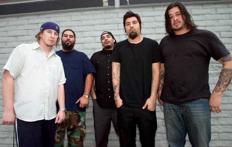 Image: File photo of The Deftones posing backstage before headlining X-treme Radio's \"Our Big Concert 6,\" a day-long music festival at Sam Boyd Stadium in Las Vegas