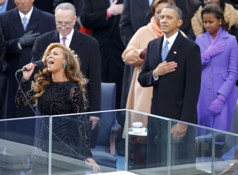 Image: Beyonce sings the U.S. National Anthem as President Barack Obama and Senator Schumer listen during swearing-in ceremonies on the West front of the U.S. Capitol in Washington