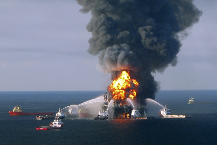 Image: Fire boat response crews battle the blazing remnants of the off shore oil rig Deepwater Horizon, off Louisiana