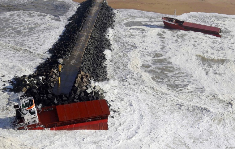 Image: Aerial view of Spanish cargo ship carrying fertiliser broken in two, in Anglet
