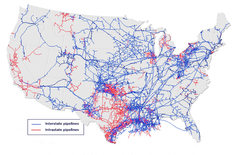 This map shows the network of major U.S. natural gas pipelines in 2009