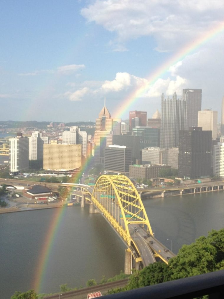 Rainbow over Pittsburgh.  (photo taken from our balcony on Mt Washington)